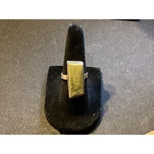 925 Silver Prehnite Stone Ring Asymmetrical Shape Size 6.25